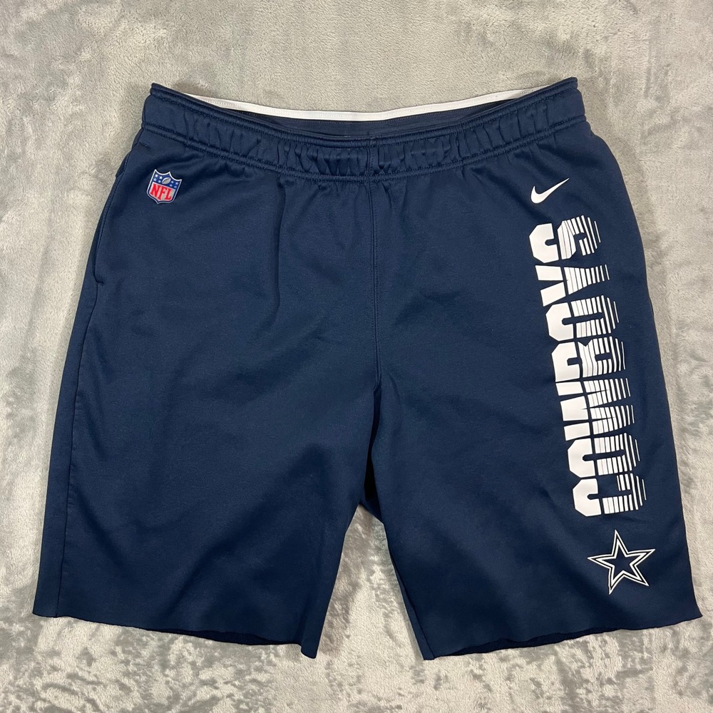 Dallas Cowboys NFL On Field Mens XL NAvy Blue Dri-FIT Altered Fleece Shorts Nike